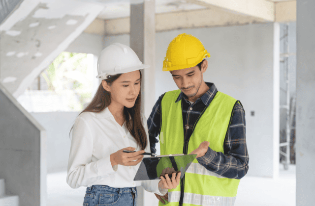 クライアントと打ち合わせをする業者